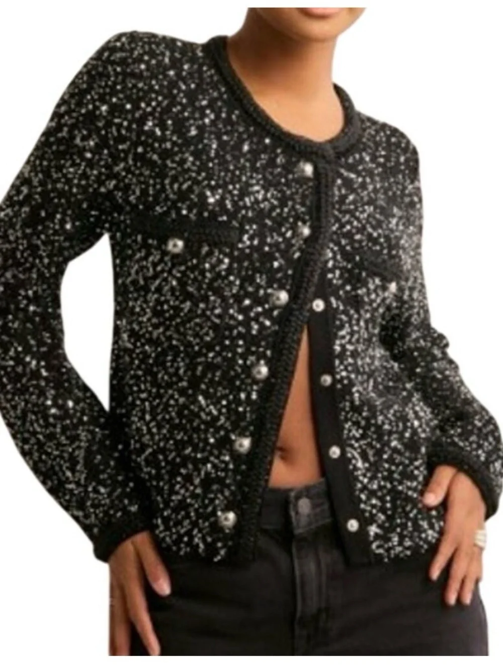 Gorgeous Michael Kors Sequined Metallic Stretch Knit Jacket - Size XL